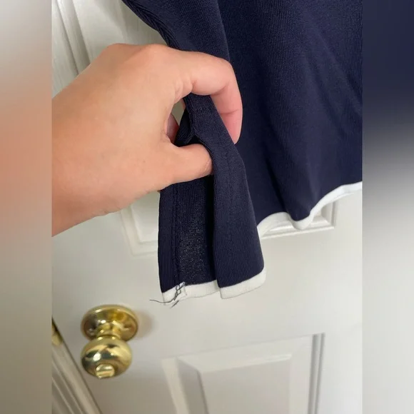 Misook Navy Blue White Trim Short Sleeve Knit Blouse Top | M - Picture 7 of 10